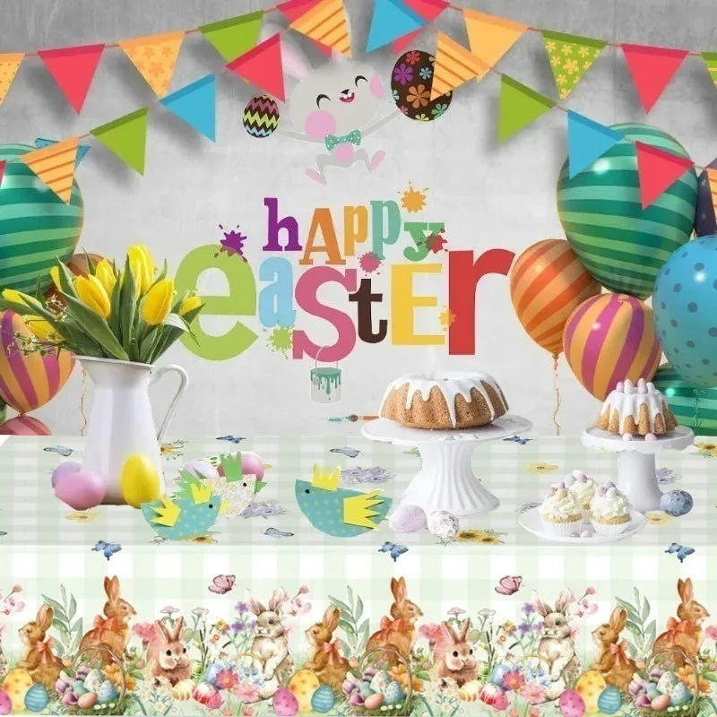 Easter Rabbit Disposable Tablecloth | Colorful Party Table Cover