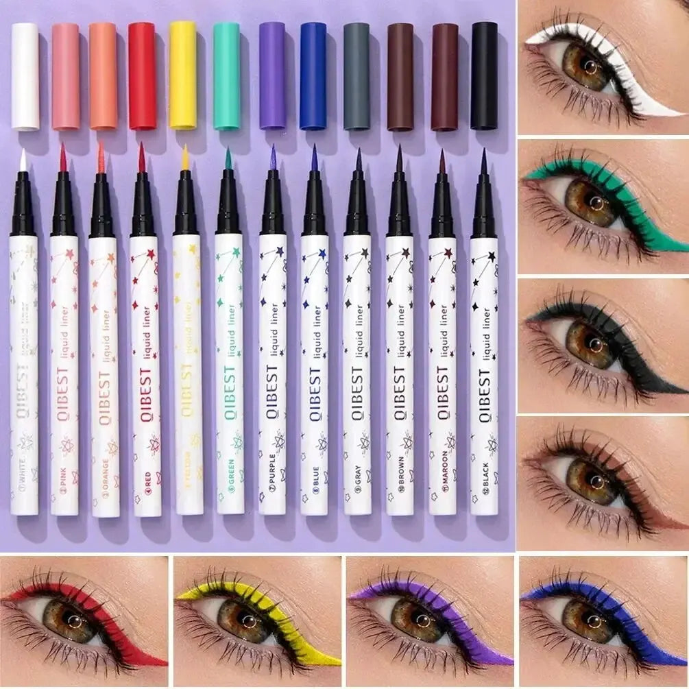 QIBEST Waterproof Liquid Eyeliner Pen – 12 Colors, Matte