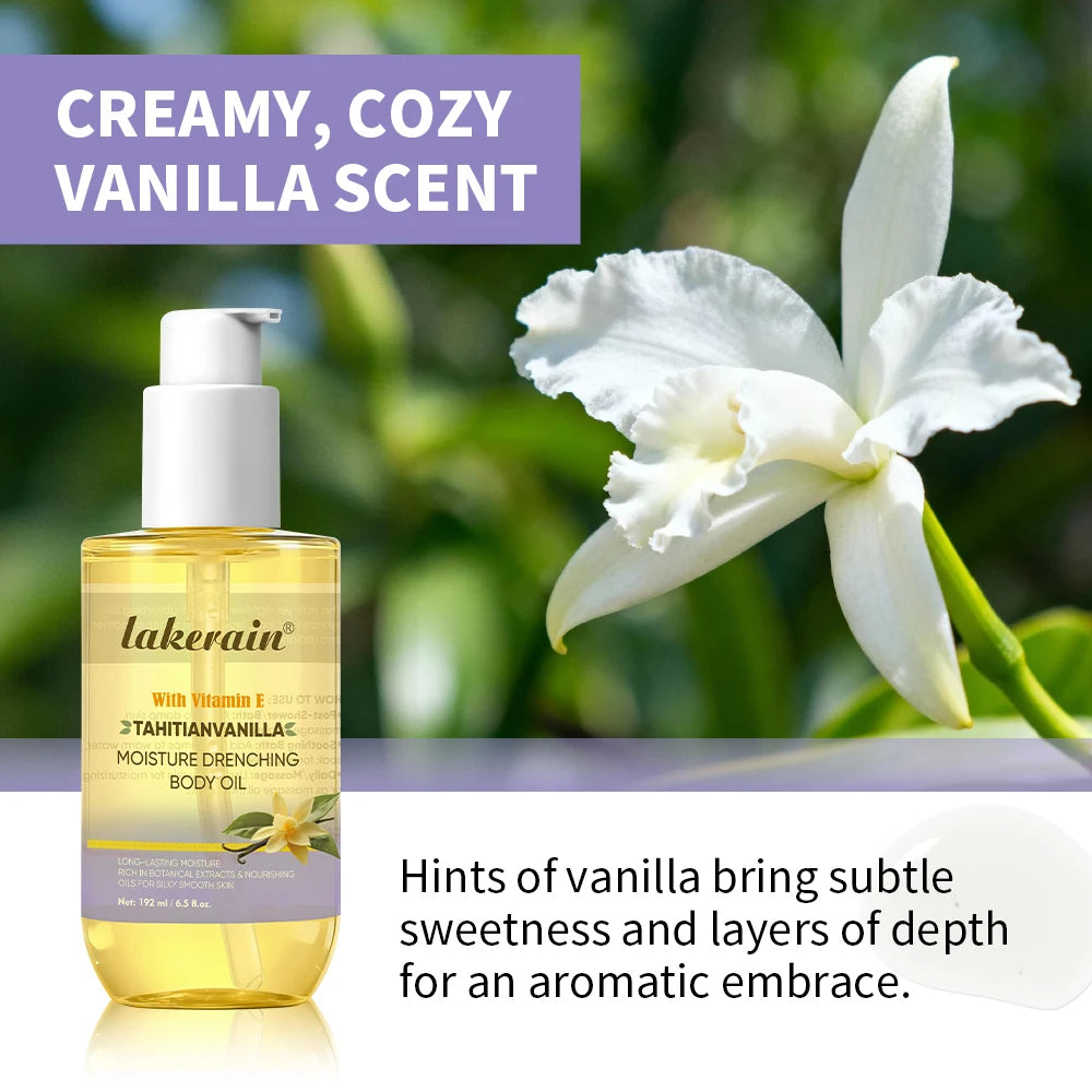 Lakerain Moisture Drenching Body Oil Deeply Hydrating Long Lasting Nourishment Glossy Skin Non-Greasy Cream Flavor Body Oil Peaceful Pleasures Health and Wellness