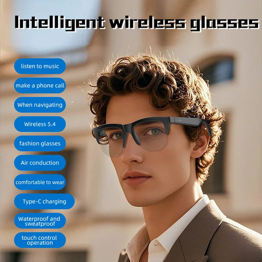 Transparent Lens Bluetooth Audio Glasses Open-Ear Speakers Anti-Blue Light Smart Touch Control Office & Daily Use Smart Glasses Peaceful Pleasures Health and Wellness