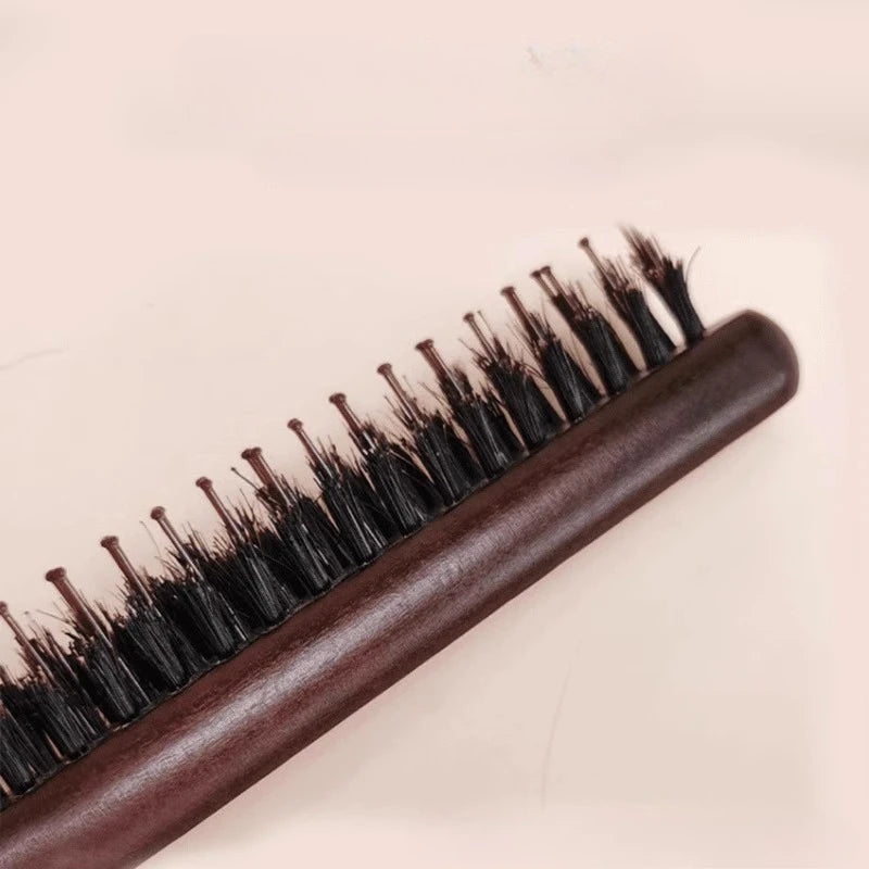 Boar Bristle Hair Brush | 3-Row Wood Handle Styling Comb