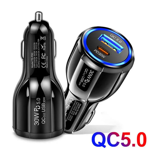 60W Dual-Port QC5.0 + PD Car Charger | Fast Charging USB Car Charger Peaceful Pleasures Health and Wellness