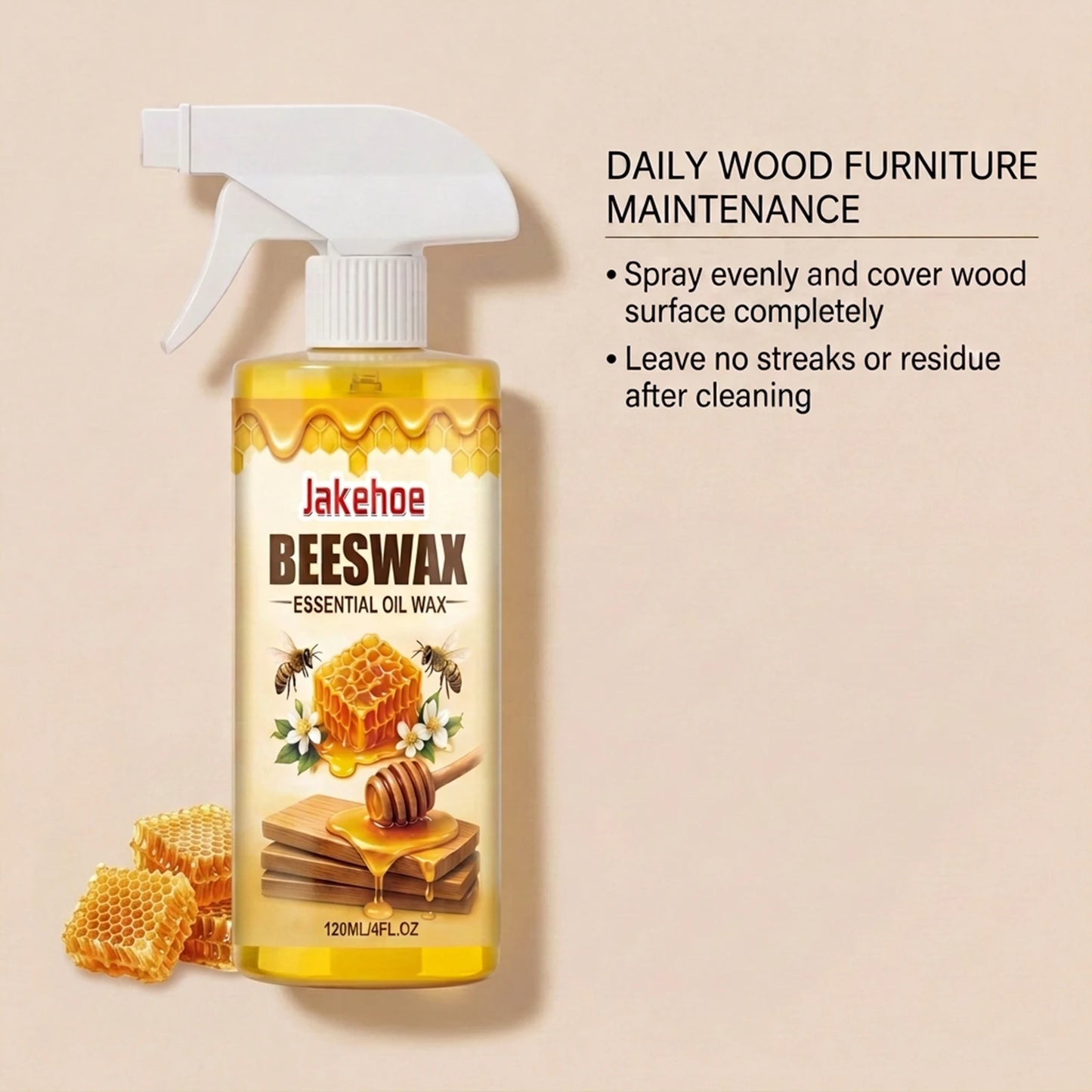 JAKEHOE 120ml Beeswax Furniture Spray | Polish, Clean & Protect Wood