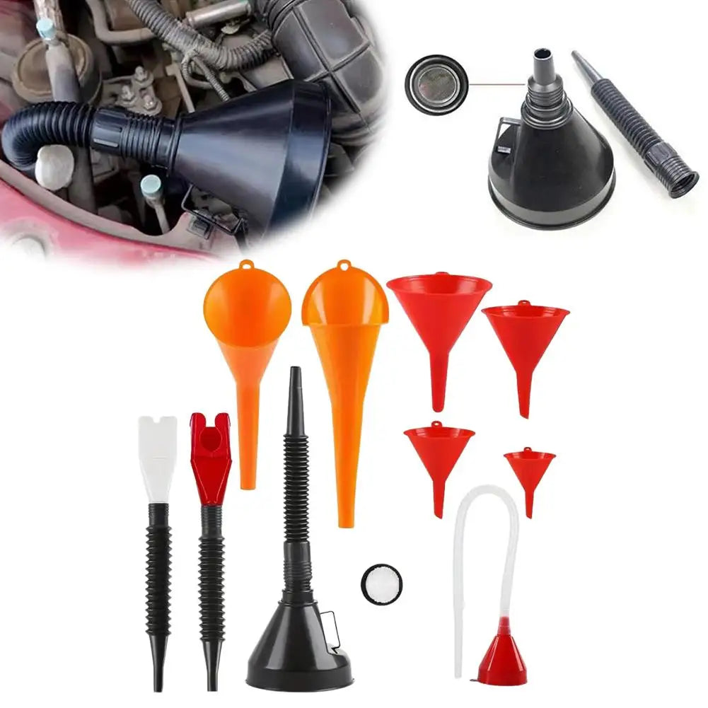 Car Funnel Gasoline Oil Fuel Filling Tools Long Stem Flexible Anti-splash Plastic Oil Funnel Motorcycle Refueling Tools Peaceful Pleasures Health and Wellness 1set