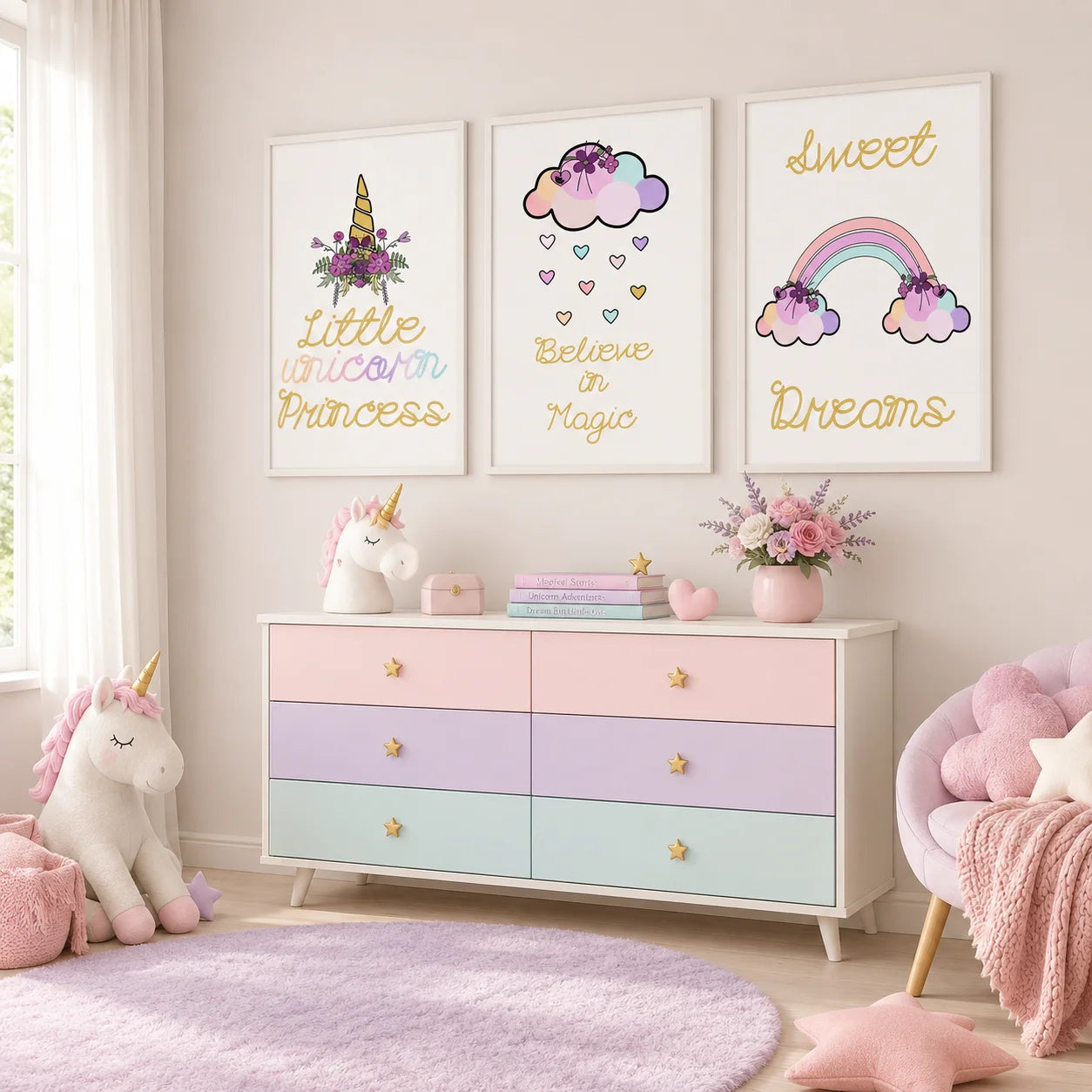 Nursery Inspirational Quotes Wall Art, Rainbow Canvas Painting, Minimalist Aesthetic Poster Print for Baby Kids Bedroom Decor Peaceful Pleasures Health and Wellness