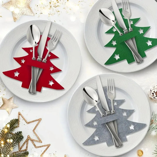 12pcs, Christmas Tree Placemats, Felt Fork and Spoon Bag Set, Suitable for Christmas and Other Holiday Party Table Decoration Peaceful Pleasures Health and Wellness