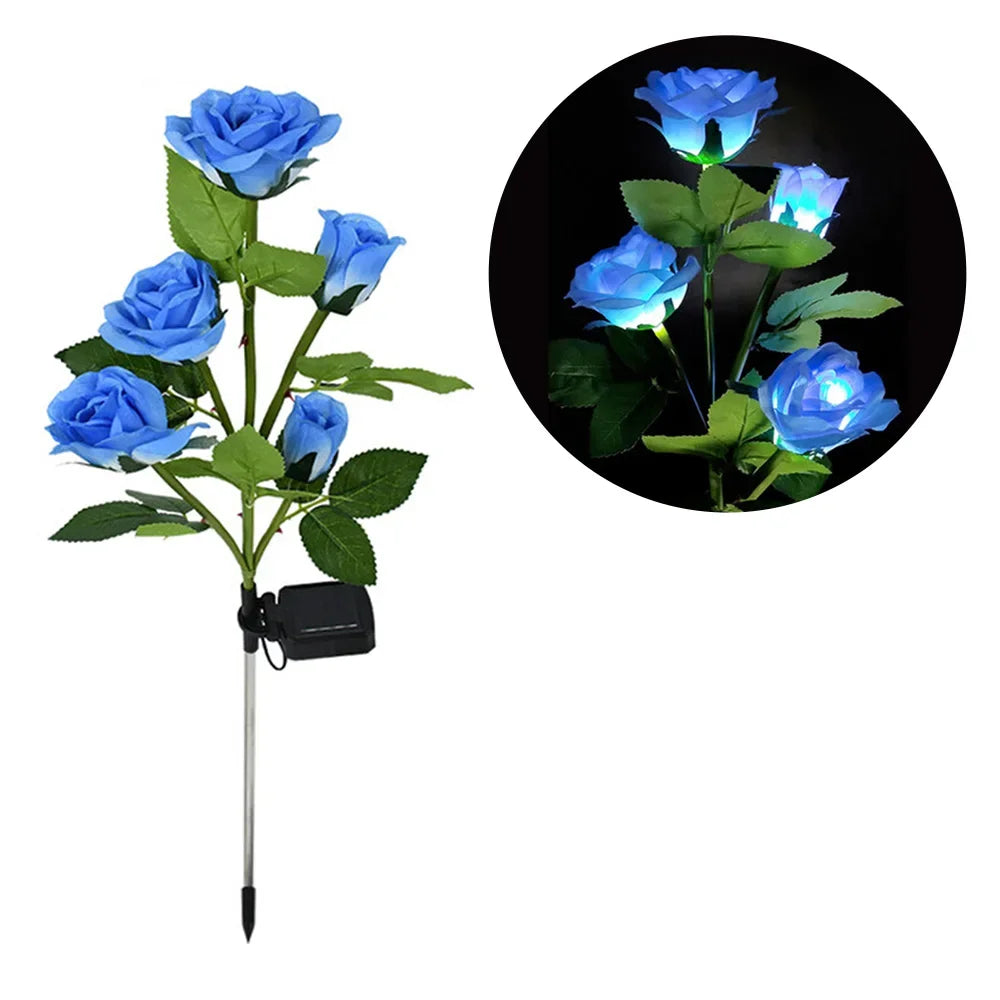 GGbingo 5 Heads Solar Lights Outdoor Decorative Solar Garden Lights Rose Flower Lawn Lamp for Yard Patio Garden Decor Peaceful Pleasures Health and Wellness Blue