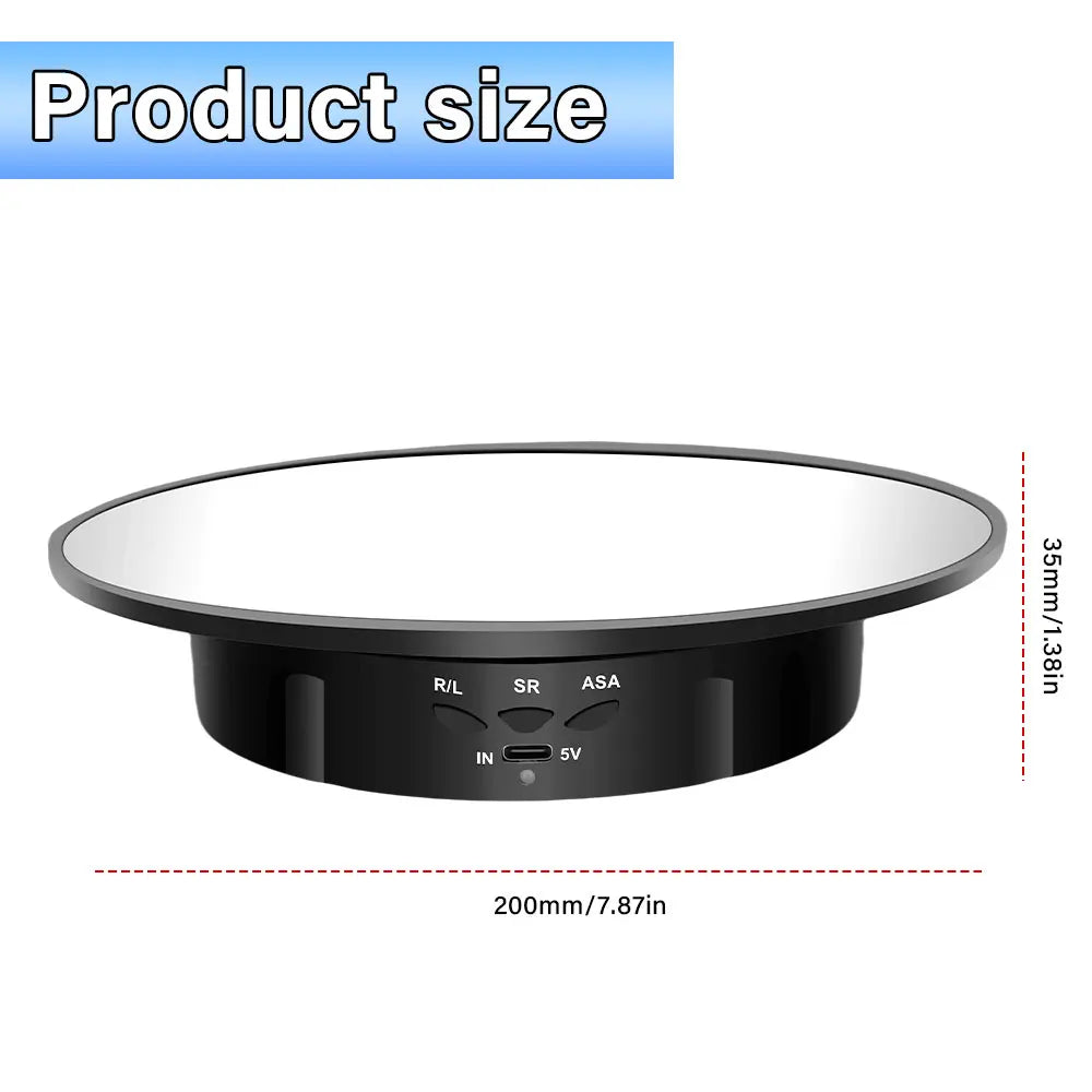 Max Load 4KG Multifunctional Rotating Display Stands Electric Turntable 360° Rotation Noiseless Rotating Table Jewelry Stand Peaceful Pleasures Health and Wellness 200MM-Black-Mirror