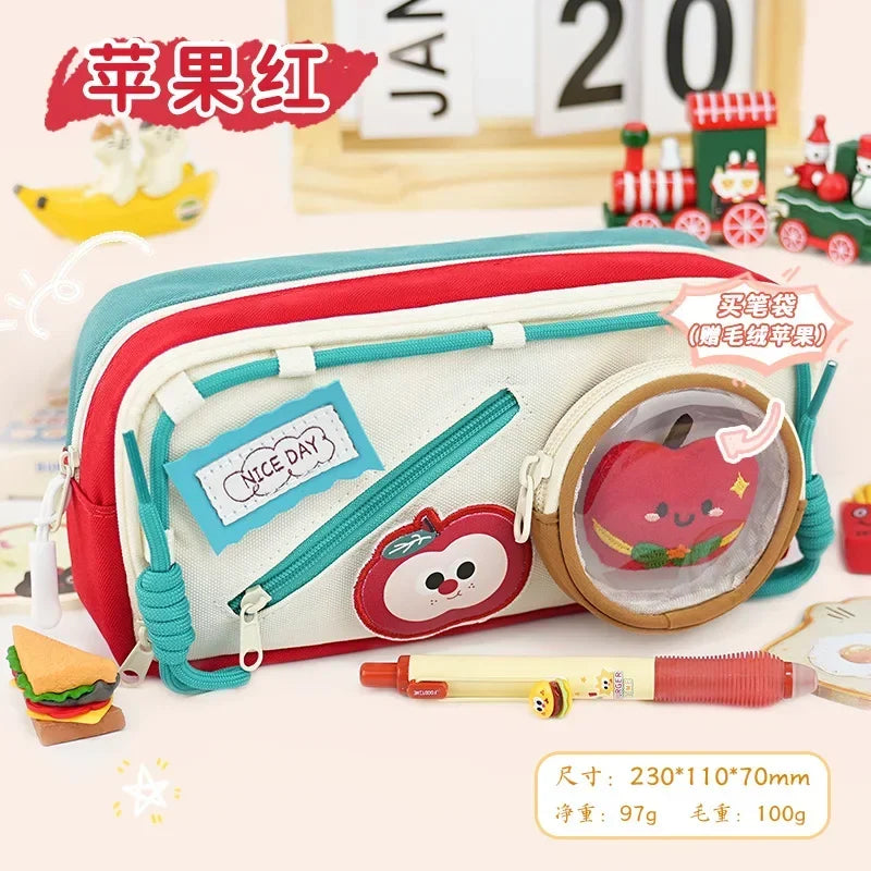 Cute Canvas Pen Bags Multi-layers Large Capacity Good-looking Pencil Cases Ins Style School Stationery Supplies Gift For Kids Peaceful Pleasures Health and Wellness