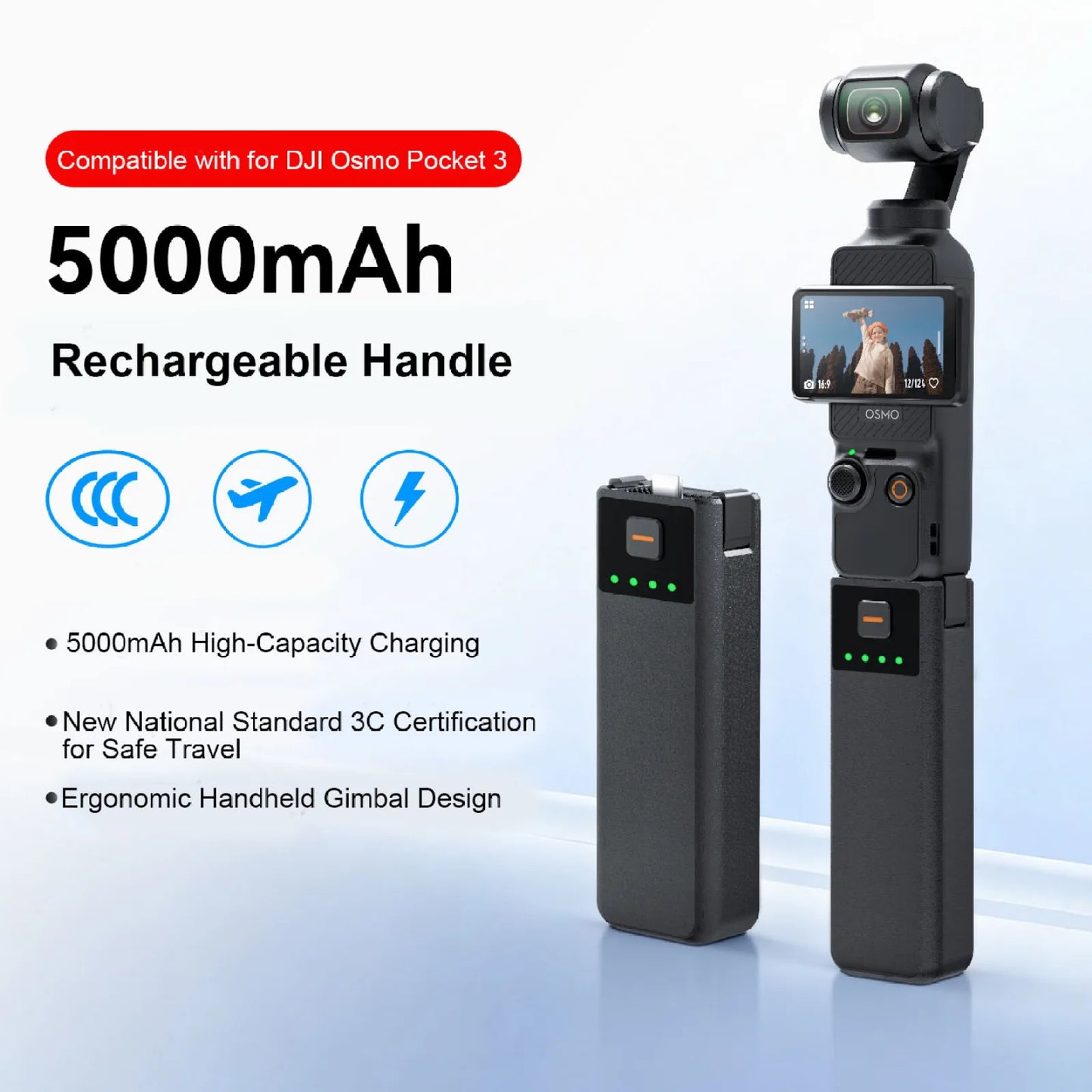 5000mAh Battery Grip For DJI Osmo Pocket 3 Portable Charging Handle With 21700 High-Density Cell 10W Pass-Through Charging Peaceful Pleasures Health and Wellness