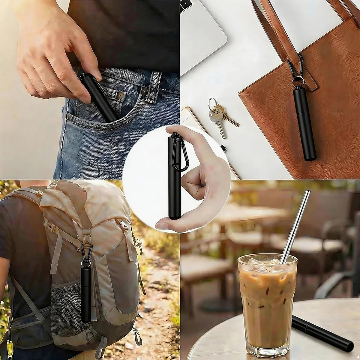 4Pack Collapsible Stainless Steel Drinking Straws with Aluminum Case, Cleaning Brush, and Keychains for Drinking Coffee Milk Tea Peaceful Pleasures Health and Wellness