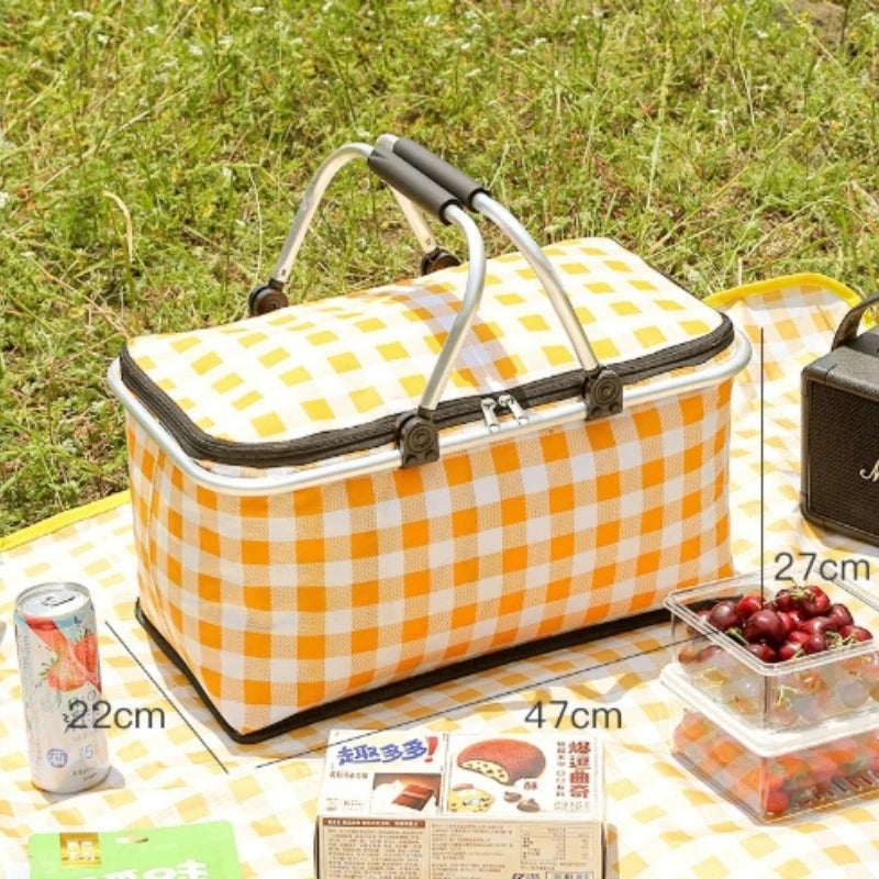 Large Capacity Insulated Picnic Basket Portable Foldable Leak Proof Aluminum Foil Thermal Bag for BBQ Camping Travel Outdoor Peaceful Pleasures Health and Wellness