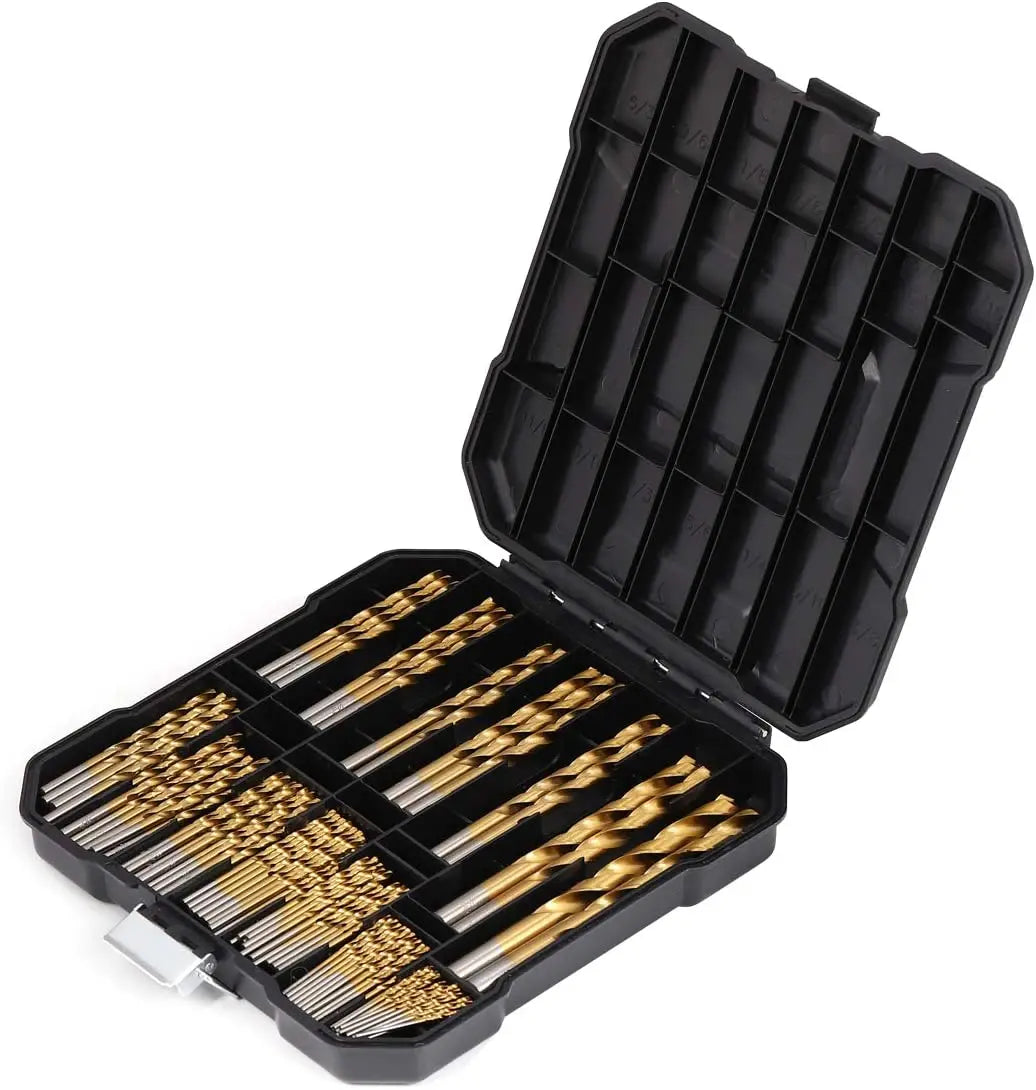 99-Pc Titanium HSS Twist Drill Bit Set 1/16"–1/4" for Wood Peaceful Pleasures Health and Wellness 99Pcs boxed