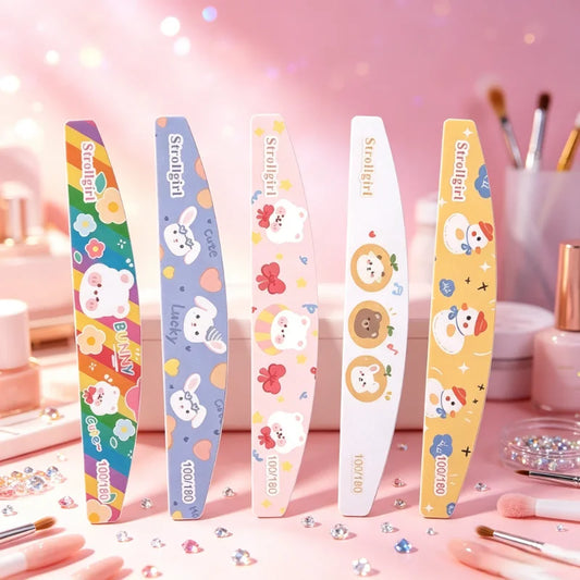 Cartoon Nail Files 5-Pack | Double-Sided 100/180 Grit Manicure Nail Files Set Peaceful Pleasures Health and Wellness
