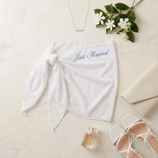 Just Married Sheer Chiffon Bridal Sarong Bikini Cover Up Bridal Swimsuit Cover Up Peaceful Pleasures Health and Wellness A 50x140cm