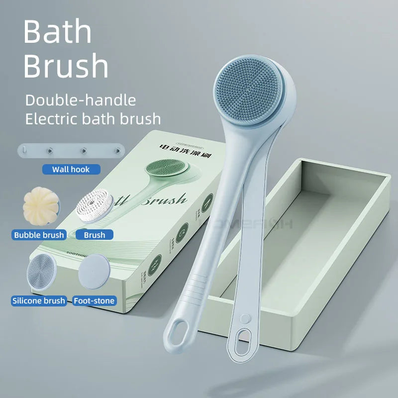 HOMEFISH Dual Handle Electric Bath Body Scrubber Brush with Long Handle Back Cleaning Tool for Back Exfoliation And Deep Cleanin Peaceful Pleasures Health and Wellness as shown 2 Yes