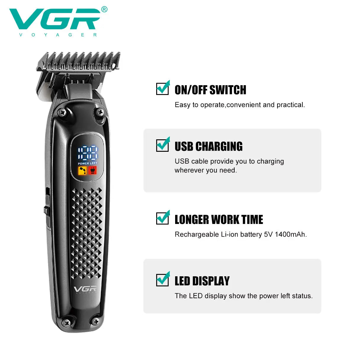 VGR 972 Hair Trimmer Electric Beard Hair Clipper Professional Barber Hair Cutter Machine Trimer For Men Rechargeable Peaceful Pleasures Health and Wellness