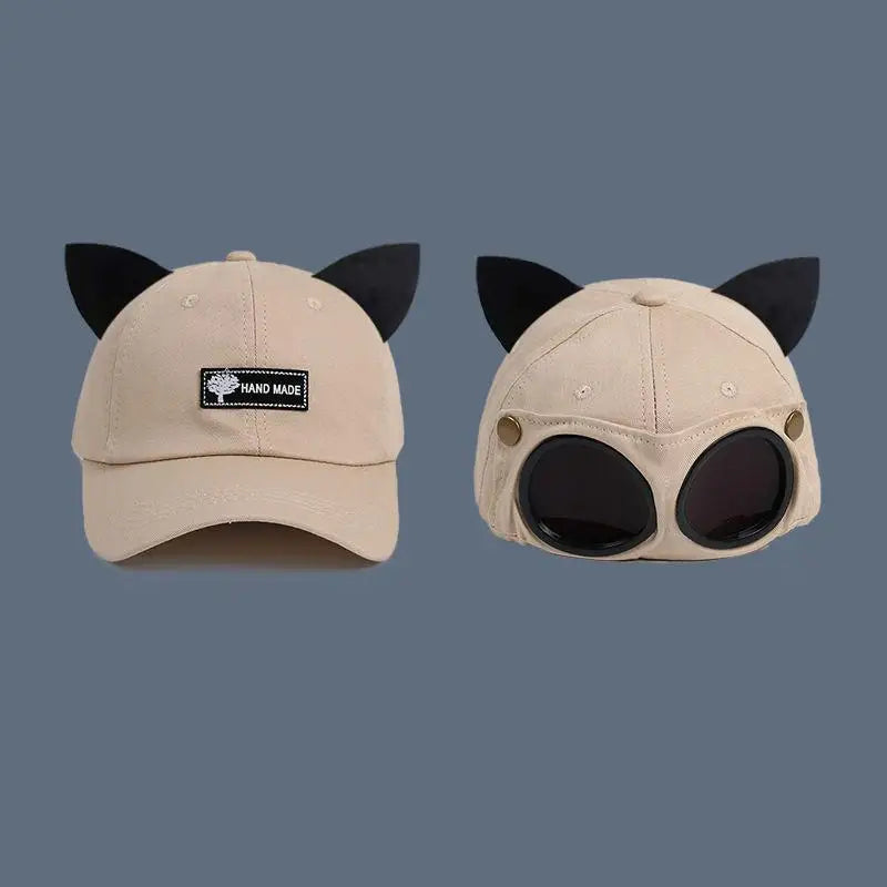 Embroidered Cat Ear Baseball Cap – UV Protection Sunhat