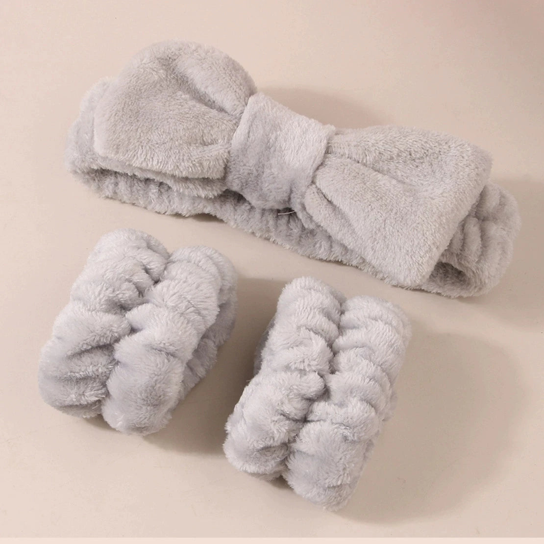 Cute Plush Coral Velvet Wristband & Hair Tie Set – 3 Piece