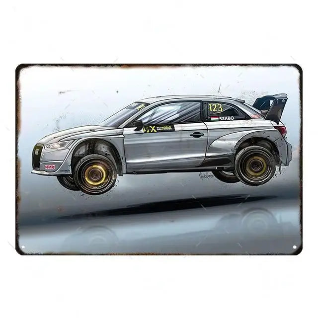 Cool Race Car Vintage Metal Poster Modern Sport Car Retro Tin Sign Auto Club Wall Decoration Plaque for Home Decor Peaceful Pleasures Health and Wellness 4 30x40cm Unframed