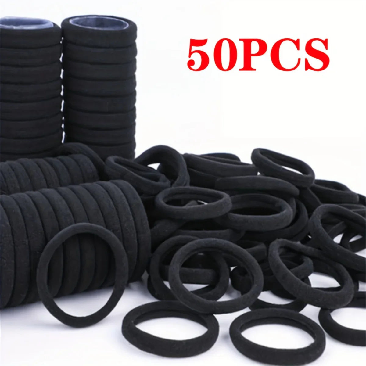 50-Pack Black Seamless Elastic Hair Bands – 4cm Women's Ties