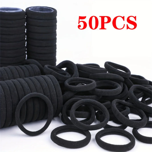50-Pack Black Seamless Elastic Hair Bands – 4cm Women's Ties Hair Ties & Bands Oasis Select