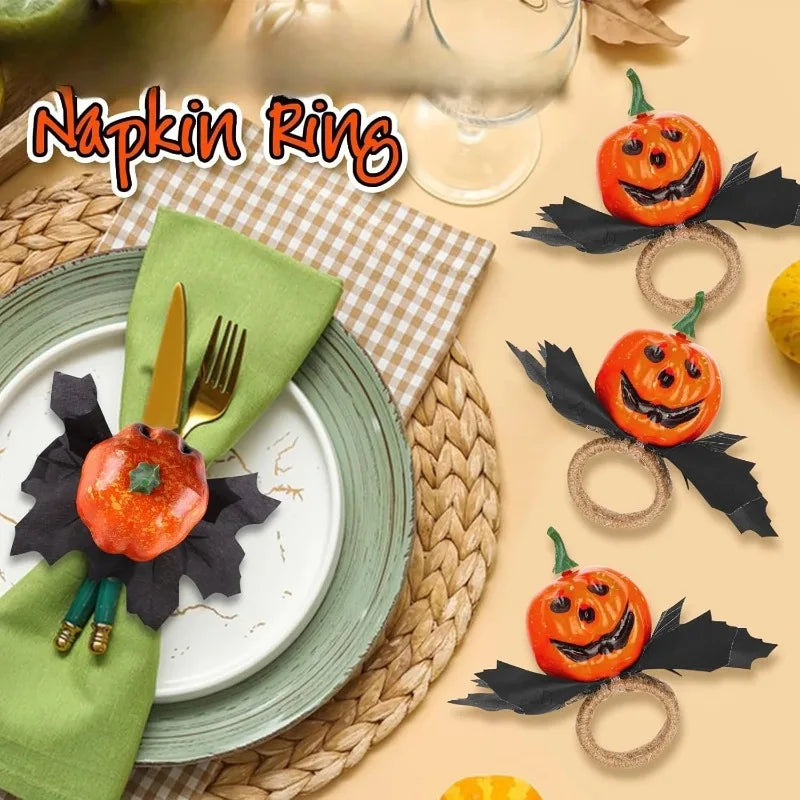 Halloween Pumpkin Napkin Rings Set 6–12pcs | Spooky Table Decor