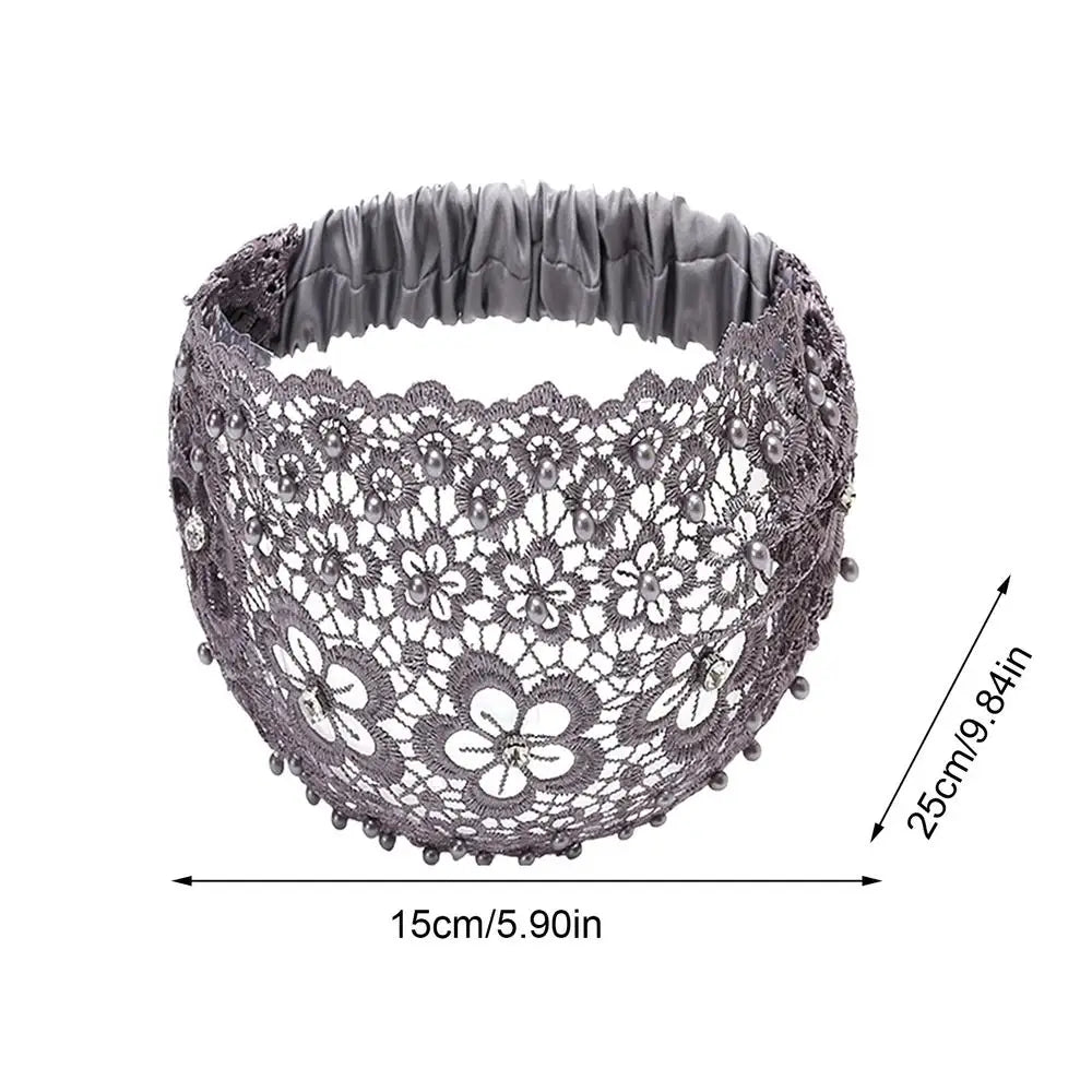 Floral Lace Wide Headband | Pearl Beaded Hair Accessory Women