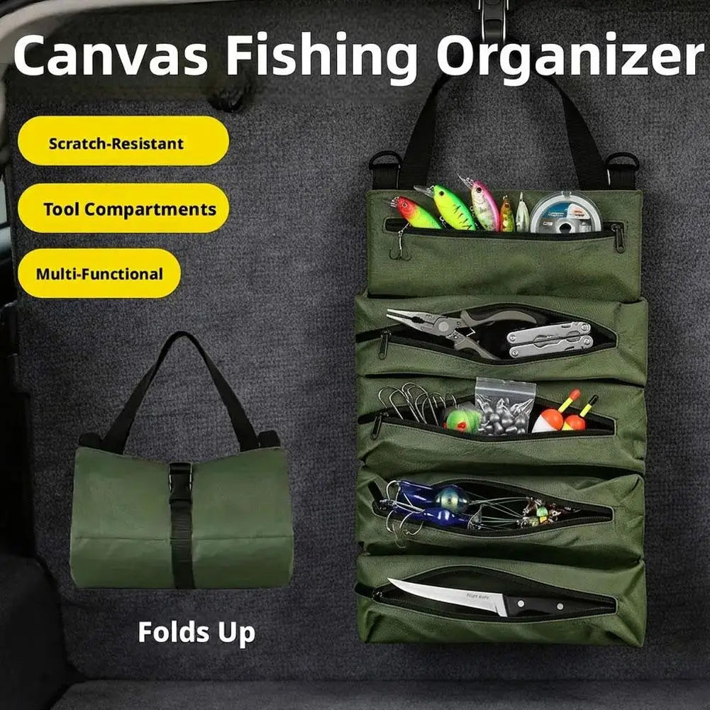 Canvas Tool Roll Storage Bag Multi-Pocket Tool Organizer Pouch Heavy Duty Wrench Roll Bag for Camping,Fishing,Outdoor Work Peaceful Pleasures Health and Wellness