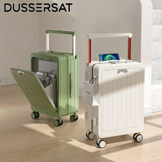 Front Opening Suitcase Widen Trolley Rolling High-Capacity Travel Luggage with Wheel and USB Charging Carry-on Boarding Suitcase Peaceful Pleasures Health and Wellness