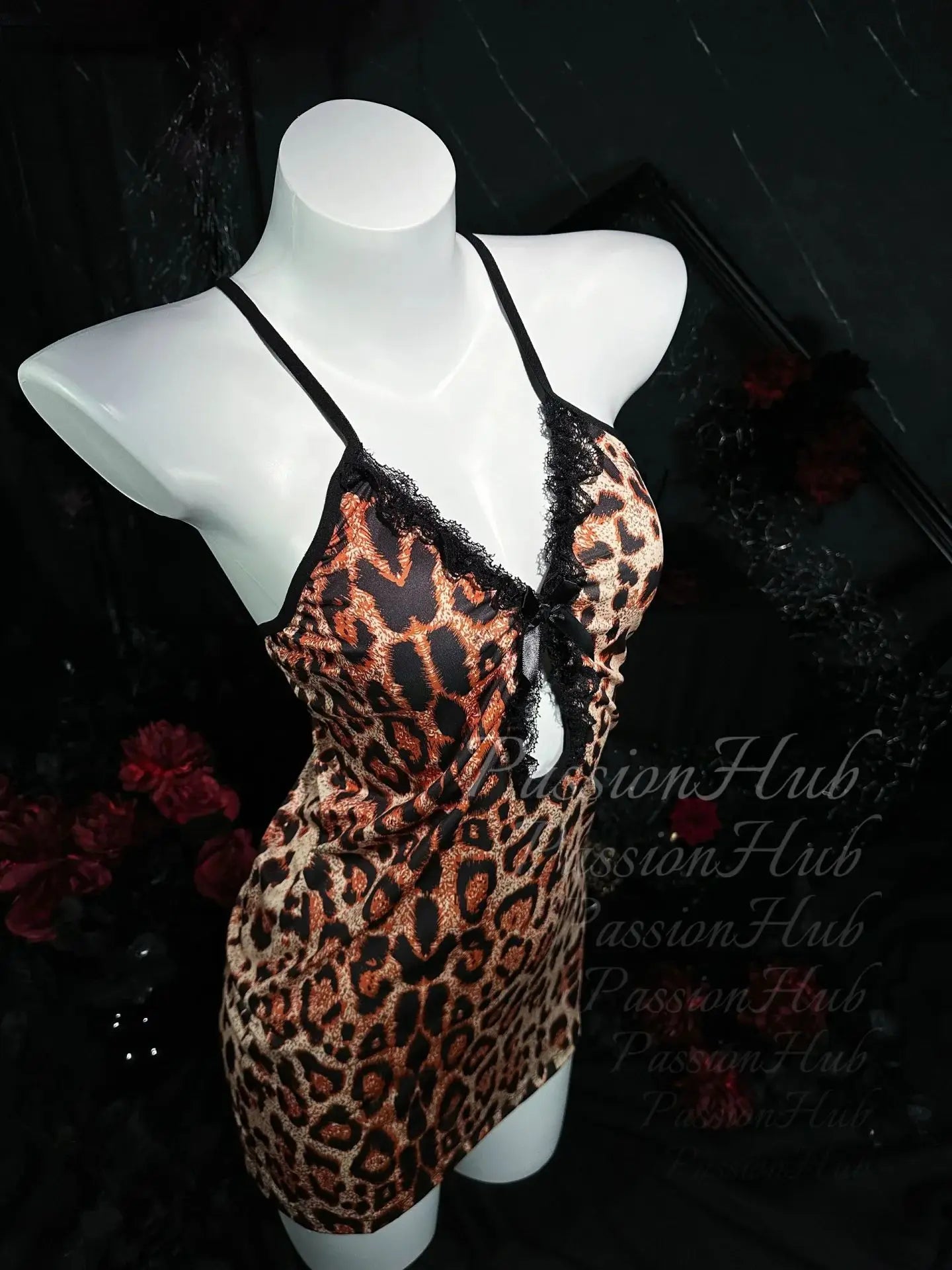 Leopard Lace Hip Wrap Dress – Soft Breathable Women's Loungewear