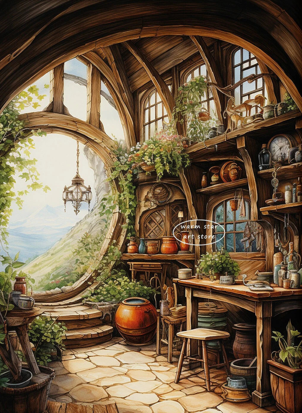 Watercolor Middle Earth Classic Magic Movie Rivendell Canvas Art Ring Posters and Prints Wall Painting Living Room Home Decor Peaceful Pleasures Health and Wellness A3 40X50CM