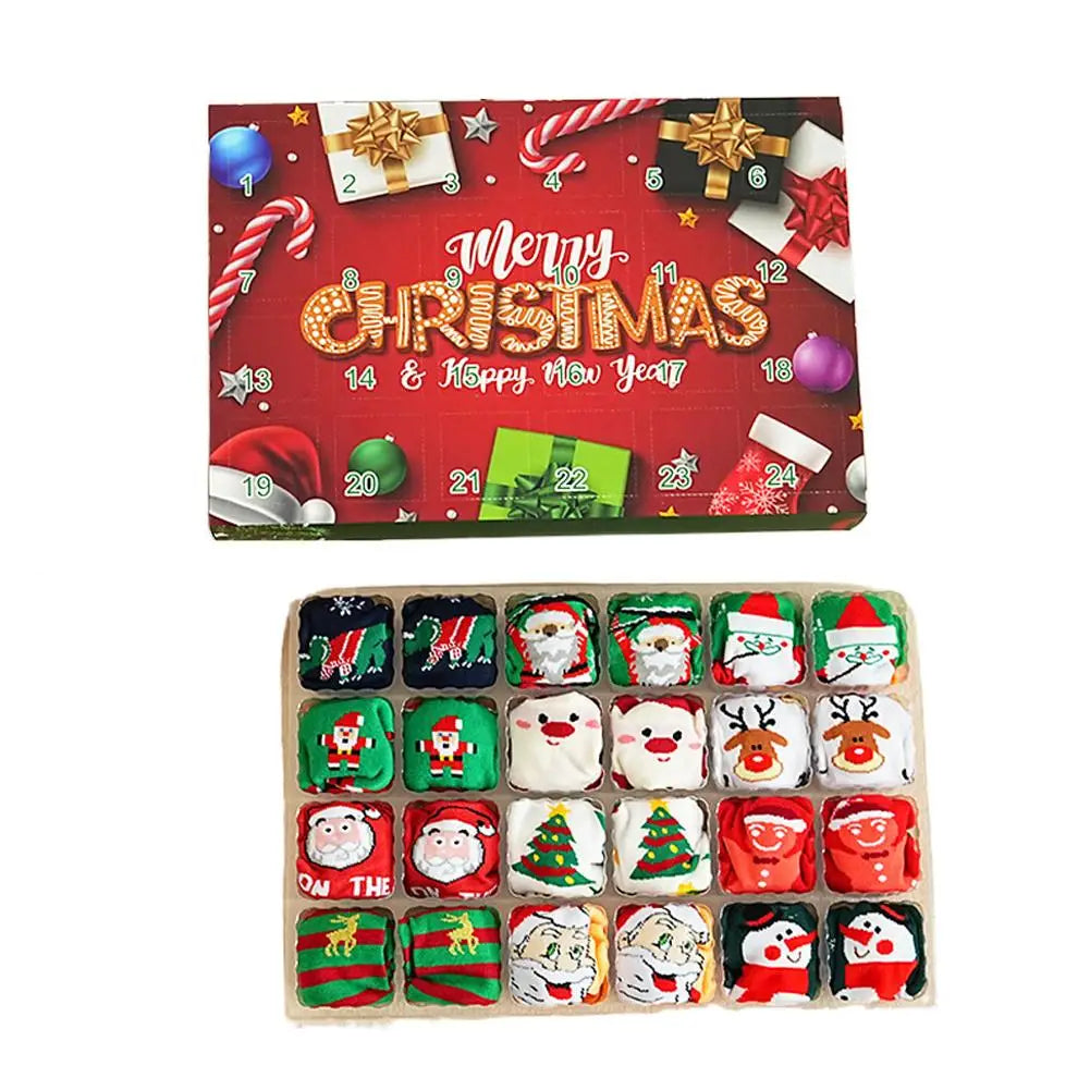 12Pairs Christmas Stocking Gift Box Christmas 24 Day Countdown Blind Box Christmas Socks Soft Breathable Stocking Stuffer Peaceful Pleasures Health and Wellness Red 35-39
