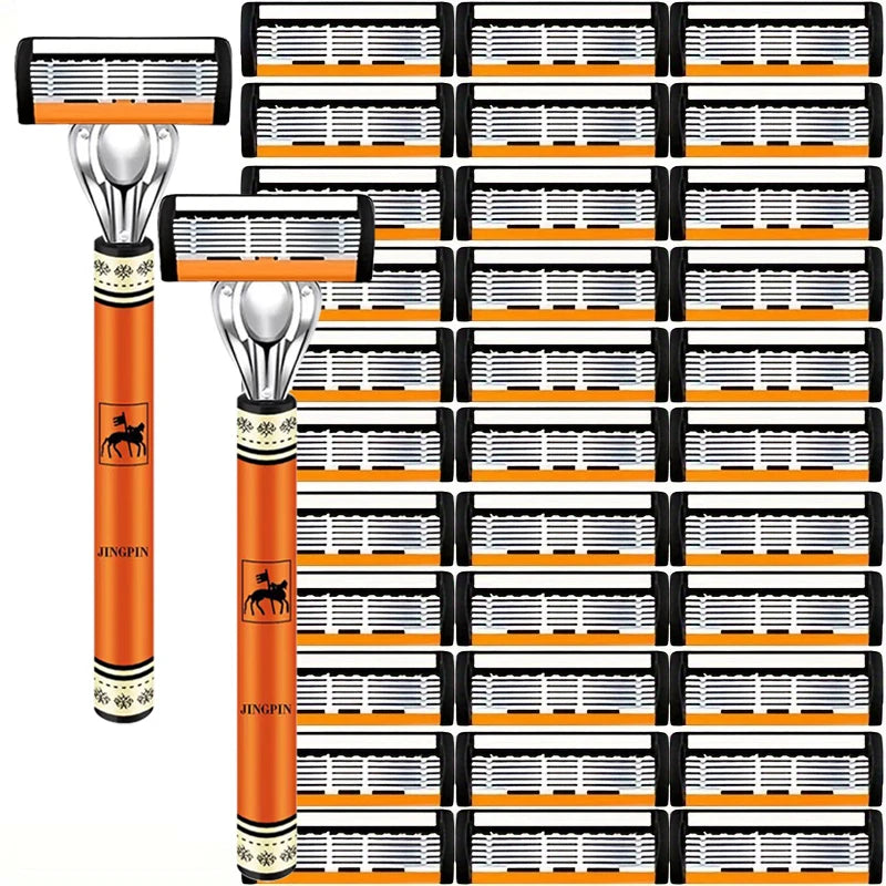 6-Blade Men's Safety Razor | Stainless Steel Shaver Set