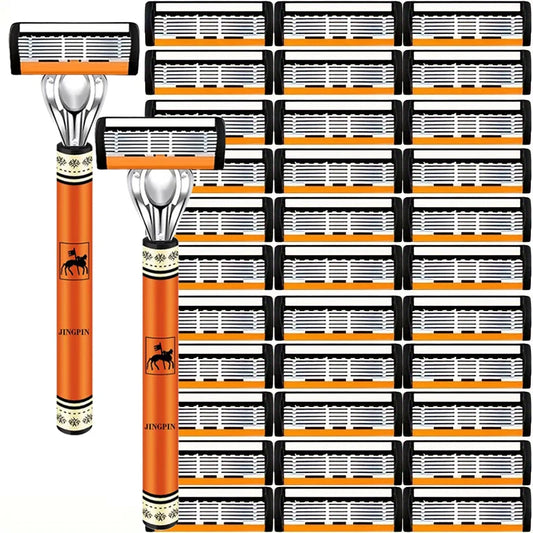 6-Blade Men's Safety Razor | Stainless Steel Shaver Set Men's Safety Razor Peaceful Pleasures Health and Wellness