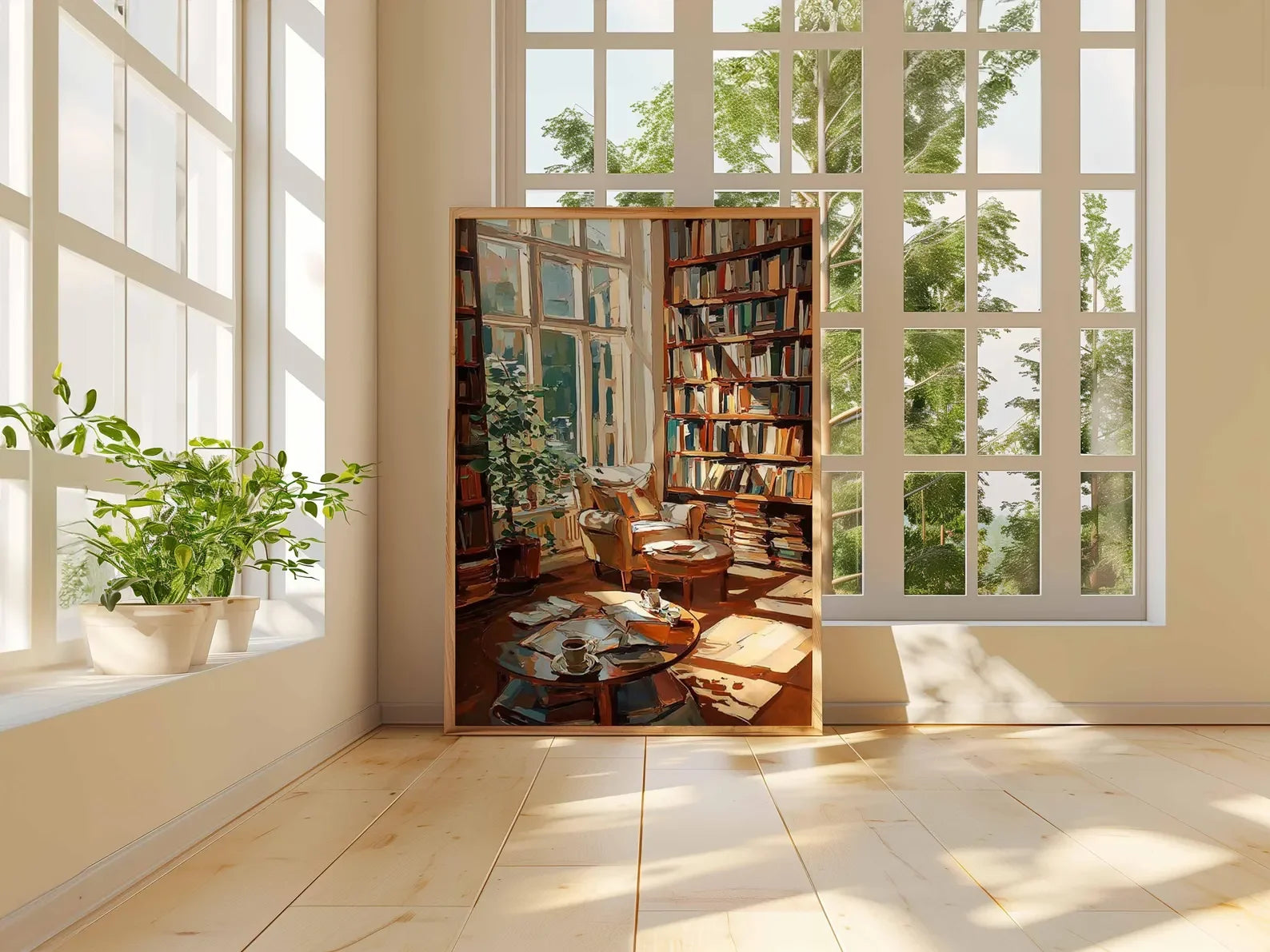 Cozy Reading Room Art Print | Impressionist Library Poster | Book Lover Wall Art | Warm Home Decor | Rustic Study Painting Style Peaceful Pleasures Health and Wellness