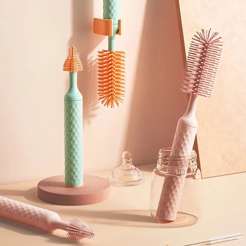 3Pcs Cleaning Brush Electric Bottle Brush Waterproof 360 Degree Rotating Long Handled Silicone Straw Pacifier Cleaning Brush Bay Peaceful Pleasures Health and Wellness