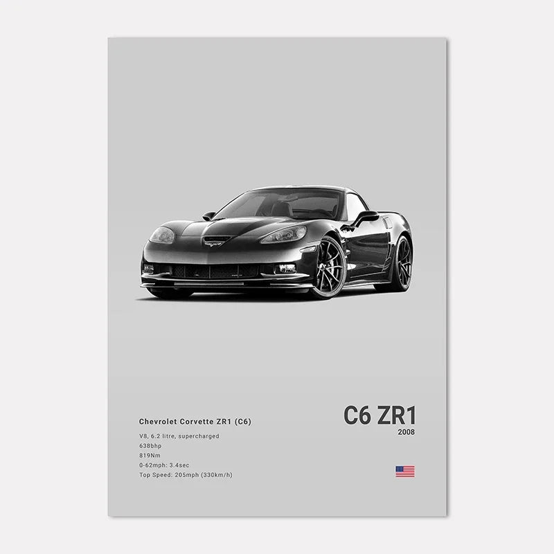 Famous Cars GT Canvas Wall Art Print Poster – Unframed Decor