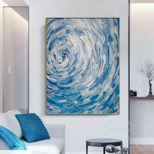 Minimalist Artwork Home Decor Oil Painting Handmade Swirl Ocean Waves Abstract Wall Art Hanging Poster for Living Room Bedroom Peaceful Pleasures Health and Wellness