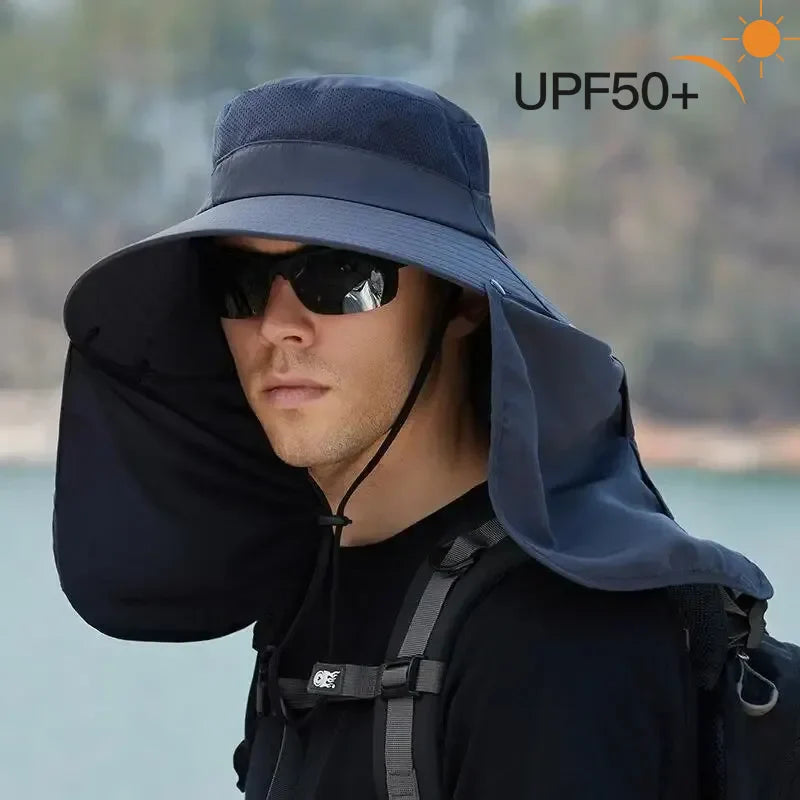 Men's Wide Brim Sun Hat with Neck Flap | UV Protection