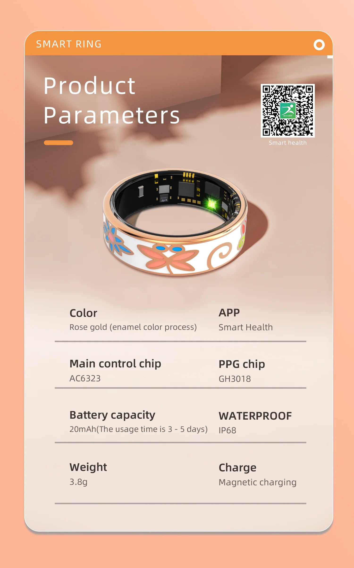 Color Enamels Smart Ring Fashion Women Female IP68 Waterproof Smartring Heart Rate Sleep Monitor Fitness Tracker for Android IOS Peaceful Pleasures Health and Wellness