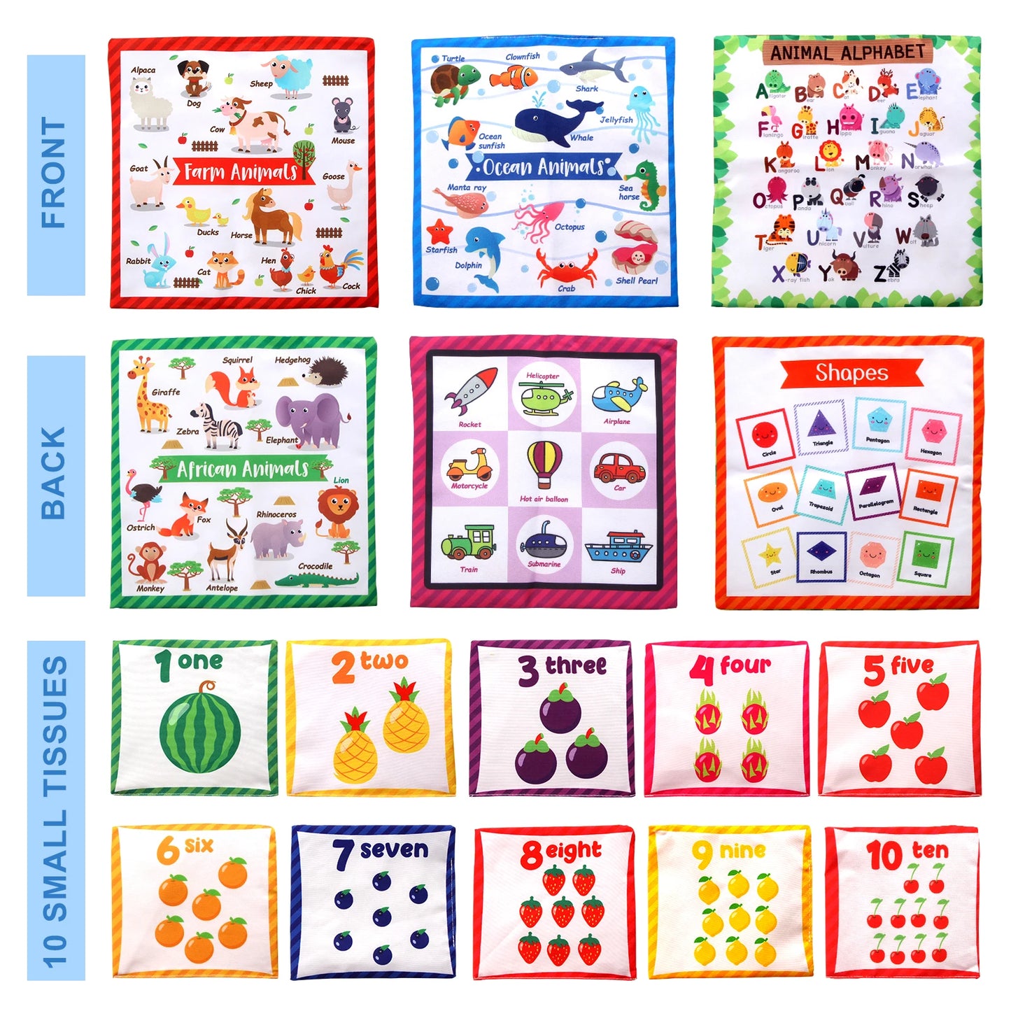 Baby Tissue Box 0-18M Sensory Toy Colorful Soft Toddler Finger