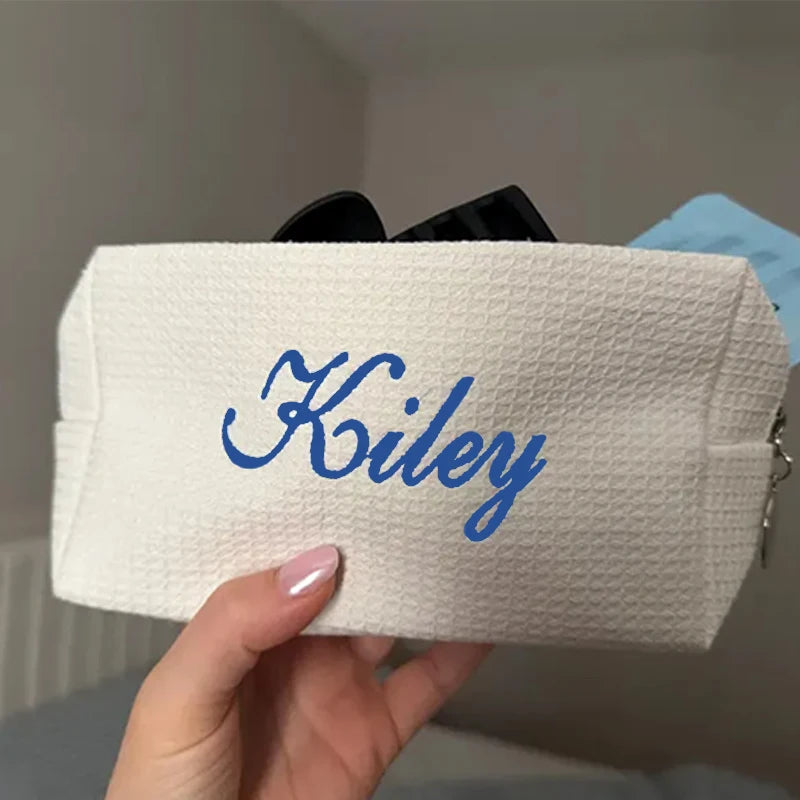 Personalized Waffle Cosmetic Bag | Bridesmaid Makeup Gift Personalized Cosmetic Bag Peaceful Pleasures Health and Wellness