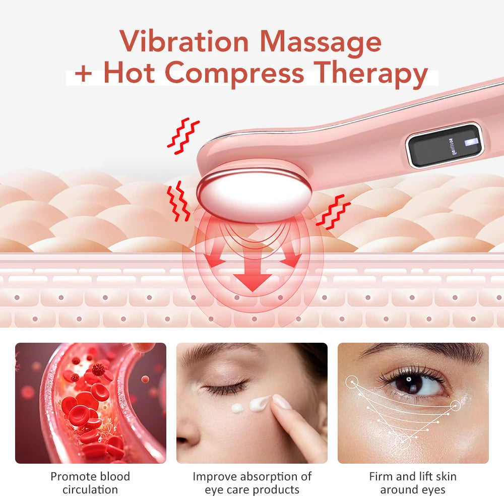 Vibration Red Light Eye Massager Pen Hot Compress Beauty Anti Wrinkles Eye Lifting Wand Eye Care for Dark Circles Eye Bag Reduce Peaceful Pleasures Health and Wellness