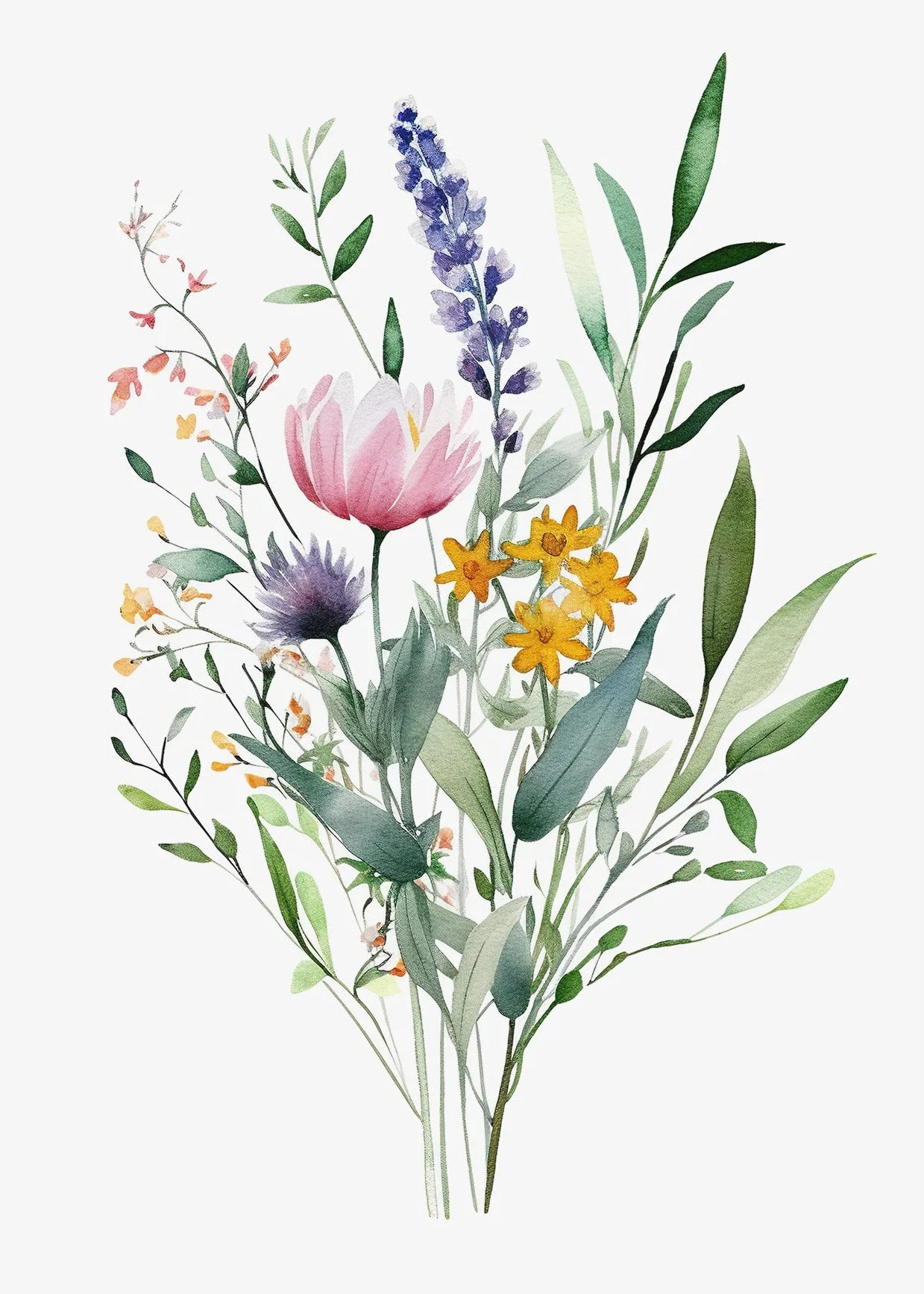 Boho Wildflower Watercolor Canvas Poster | Minimalist Floral Art