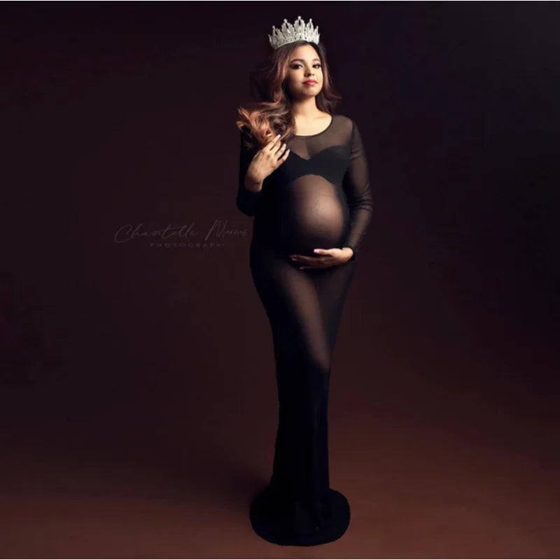 Tulle Bodysuit Pregnancy Dress Mesh Fabric Long Sleeve Stretch Women Maternity Outfit Slim Fit Style Skirt For Photo Shoot Peaceful Pleasures Health and Wellness