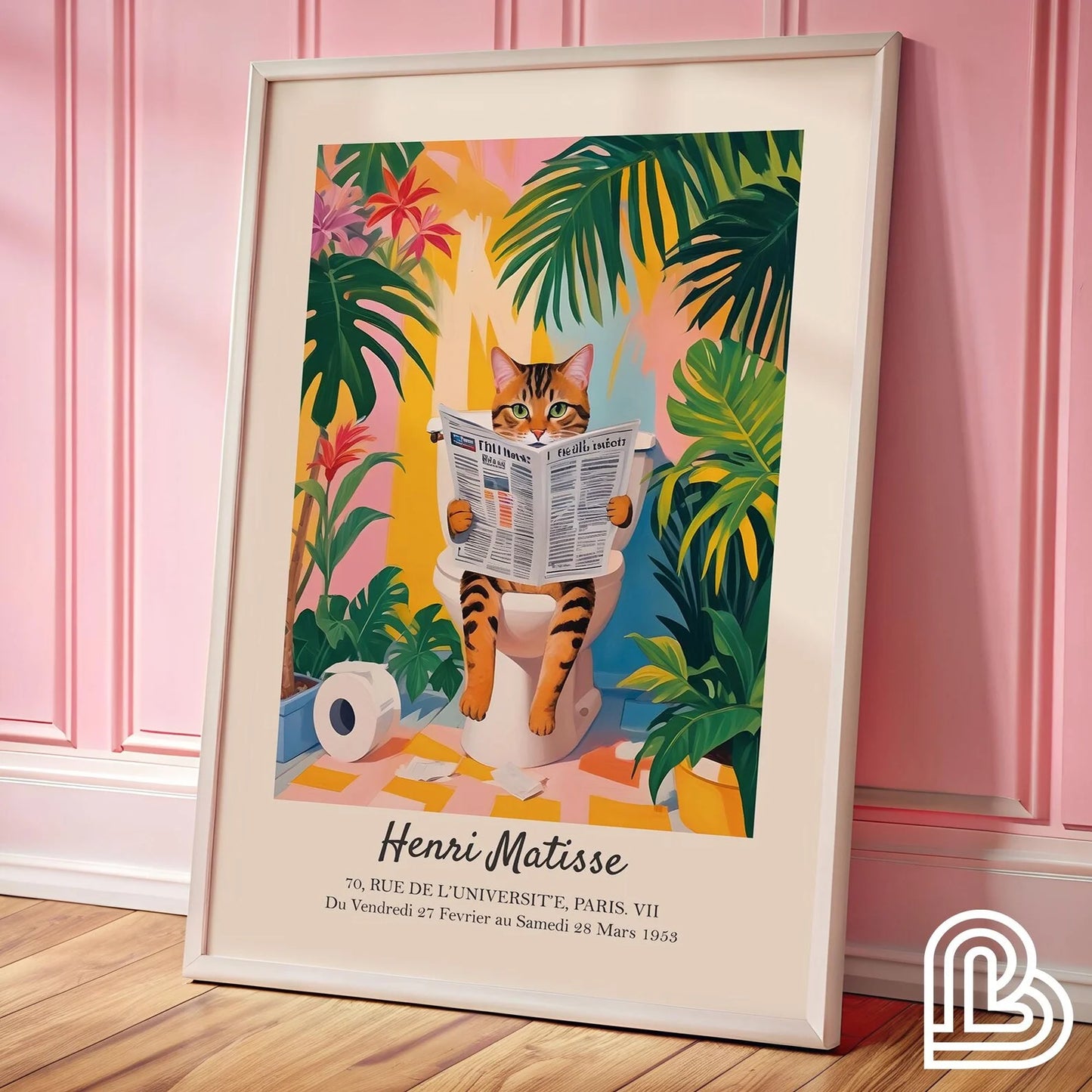 Black cat on toilet, Bathroom wall art, Matisse poster, Funny bathroom decor, Pink tropical decor Peaceful Pleasures Health and Wellness WS5262-4 20x30cm Unframed