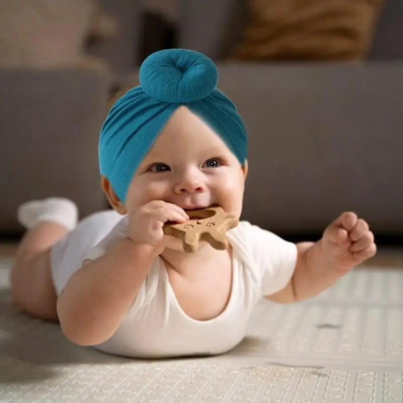 Baby Turban Hat – Soft Cotton Elastic Bun Knot Cap (0–6 Months)