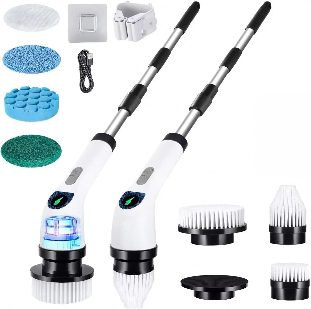 Two cleaning brushes with attachments on a white background