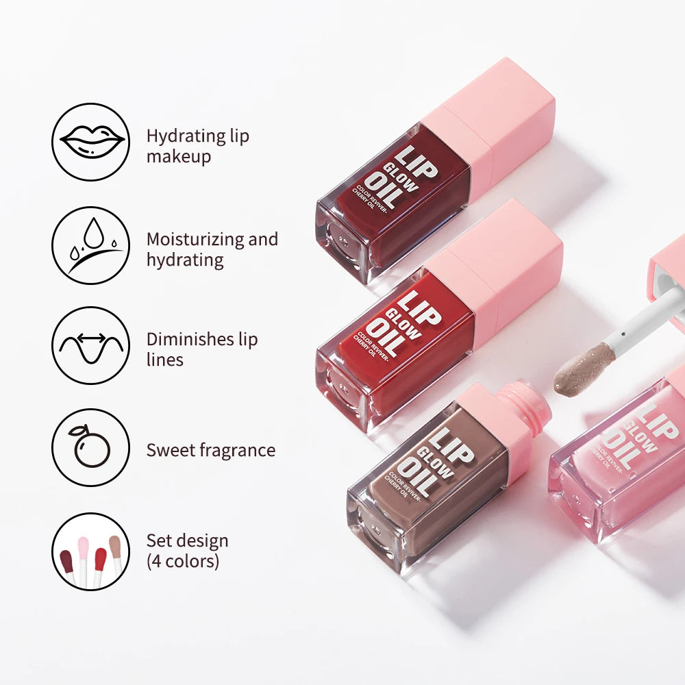 Tinted Glow Lip Oil Set Long Lasting Moisturizing Deep Hydrating Diminishes Lip Lines Waterproof Lipstick Natural Lip Makeup Kit Peaceful Pleasures Health and Wellness